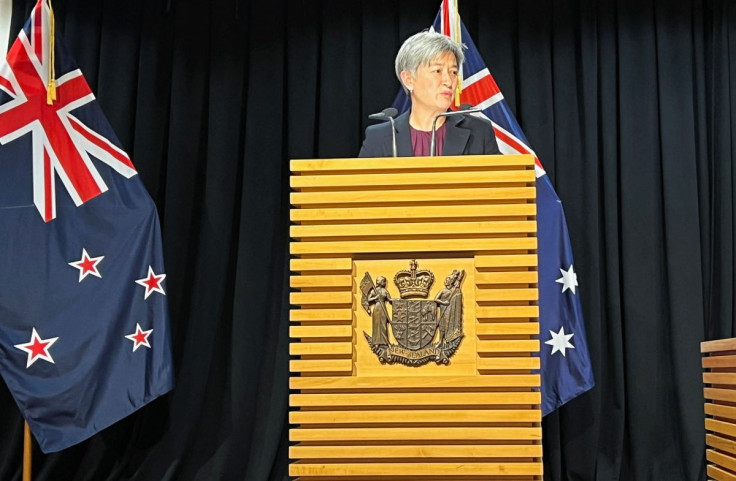New Zealand Foreign Minister Nanaia Mahuta (not pictured) and Australian Foreign Minister Penny Wong speak to the media following a bilateral meeting, in Wellington, New Zealand, June 16, 2022. 