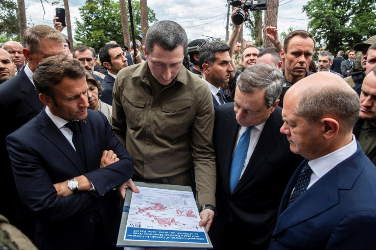 Ukrainian Minister for Communities and Territories Development Oleksiy Chernyshov talks to French President Emmanuel Macron, German Chancellor Olaf Scholz, Italian Prime Minister Mario Draghi and Romanian President Klaus Iohannis during their visit, as Ru