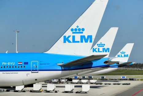 KLM airplanes are seen parked at Schiphol Airport in Amsterdam, Netherlands April 2, 2020. 