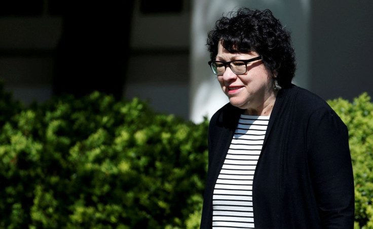 Associate Supreme Court Justice Sonya Sotomayor arrives for the swearing in ceremony of Judge Neil Gorsuch as an Associate Supreme Court Justice in the Rose Garden of the White House in Washington, U.S., April 10, 2017.    