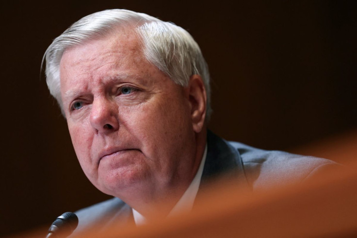 Sen. Lindsey Graham (R-SC) questions U.S. Secretary of Defense Lloyd Austin and Chairman of the Joint Chiefs of Staff Gen. Mark Milley while they testify before the Senate Appropriations Committee subcommittee on defense in Washington, U.S., May 3, 2022. 