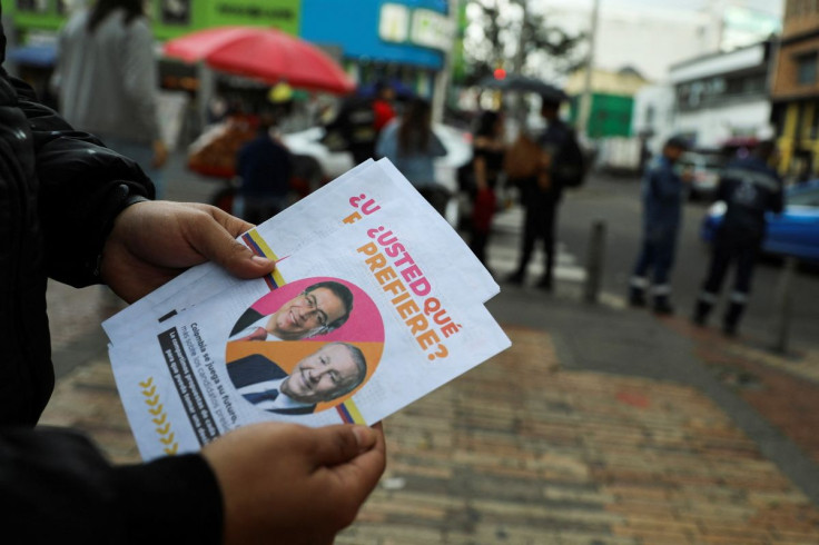 A flyer with the image of Colombian left-wing presidential candidate Gustavo Petro and Colombian centre-right presidential candidate Rodolfo Hernandez is pictured days before the second round of presidential election in Bogota, Colombia June 16, 2022.