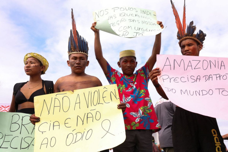 Members of local indigenous group Univaja attend a protest after the British journalist Dom Phillips and indigenous expert Bruno Pereira went missing while reporting in a remote and lawless part of the Amazon rainforest, in Atalaia do Norte, Amazonas stat