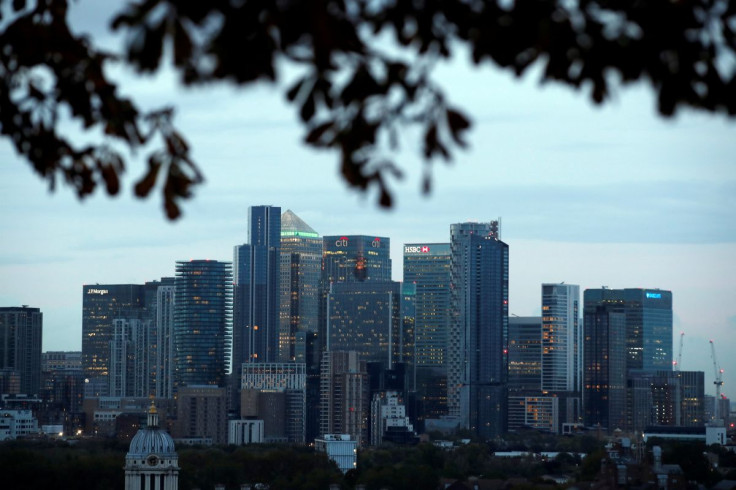 A view of Canary Wharf business district in London, Britain, October 14, 2020.