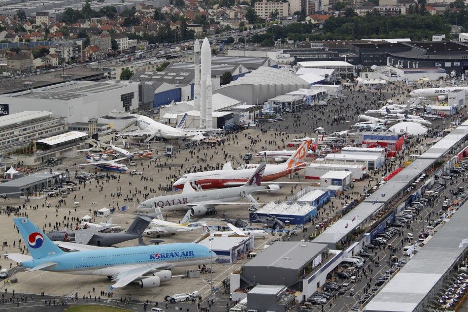 An aerial view of the 49th Paris Air Show at Le Bourget airport