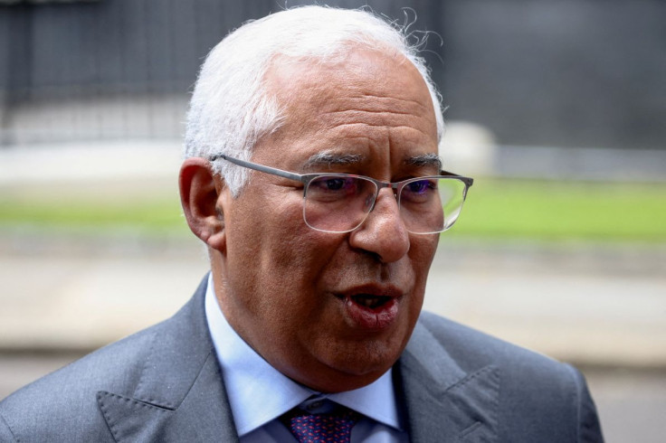 Portuguese Prime Minister Antonio Costa speaks to the media outside Downing Street in London, Britain, June 13, 2022. 
