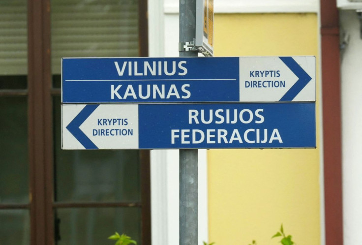 Direction signs are seen in the border railway station in Kybartai, Lithuania June 21, 2022.