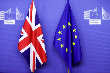 Flags of Great Britain and the European Union are seen ahead of the meeting of European Commission President Ursula von der Leyen and British Prime Minister Boris Johnson, in Brussels, Belgium December 9, 2020. Olivier Hoslet/Pool via REUTERS