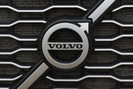 The Volvo logo is seen in truck for sale in Linden, New Jersey, U.S., May 23, 2022. 