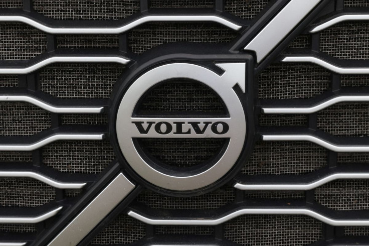 The Volvo logo is seen in truck for sale in Linden, New Jersey, U.S., May 23, 2022.