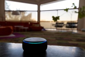 Amazon's DOT Alexa device is shown inside a house in this picture illustration taken October 1, 2021. 