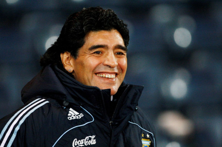 Argentina's soccer team head coach Diego Maradona smiles during their international friendly soccer match against Scotland at Hampden Park stadium in Glasgow, Scotland November 19, 2008.