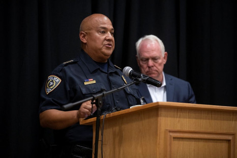 Uvalde Police Chief Pete Arredondo speaks at a press conference following the shooting at Robb Elementary School in Uvalde, Texas, U.S., May 24, 2022. Picture taken May 24, 2022.  Mikala Compton/USA TODAY NETWORK via REUTERS   