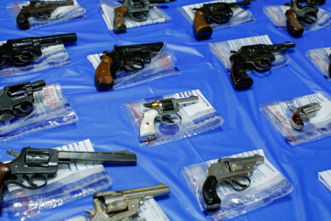 Guns are displayed after a gun buyback event organized by the New York City Police Department (NYPD), in the Queens borough of New York City, U.S., June 12, 2021. 