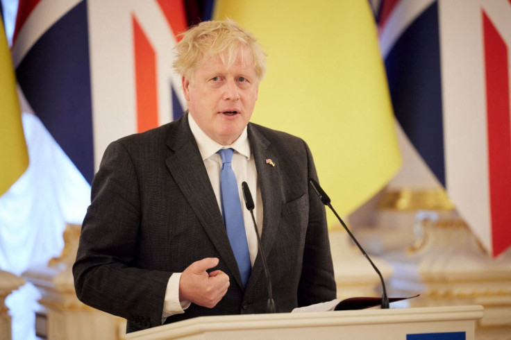 British Prime Minister Boris Johnson speaks during a joint news briefing with Ukraine's President Volodymyr Zelenskiy, as Russia's attack on Ukraine continues, in Kyiv, Ukraine June 17, 2022. Ukrainian Presidential Press Service/Handout via REUTERS 