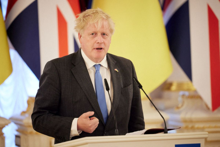 British Prime Minister Boris Johnson speaks during a joint news briefing with Ukraine's President Volodymyr Zelenskiy, as Russia's attack on Ukraine continues, in Kyiv, Ukraine June 17, 2022. Ukrainian Presidential Press Service/Handout via REUTERS
