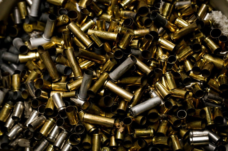 Discarded bullet shell cases are seen at Master Class Shooting Range in Monroe, New York, U.S., July 30, 2020.