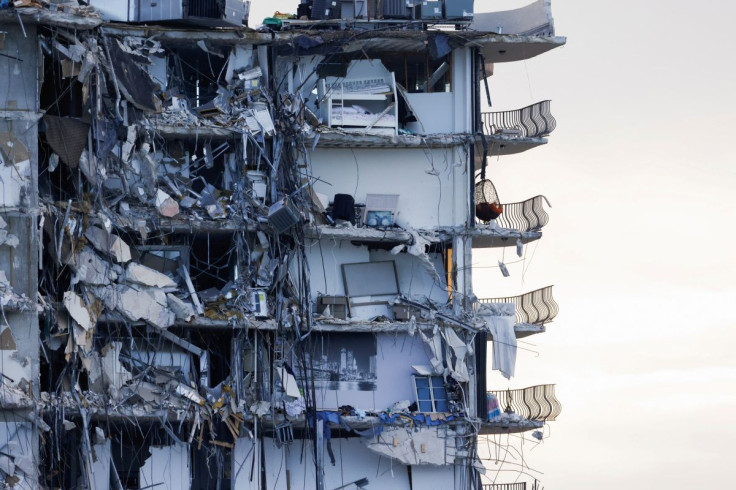 View of the partially collapsed residential building as rescue operations are stopped, in Surfside, Florida, U.S., July 4, 2021.