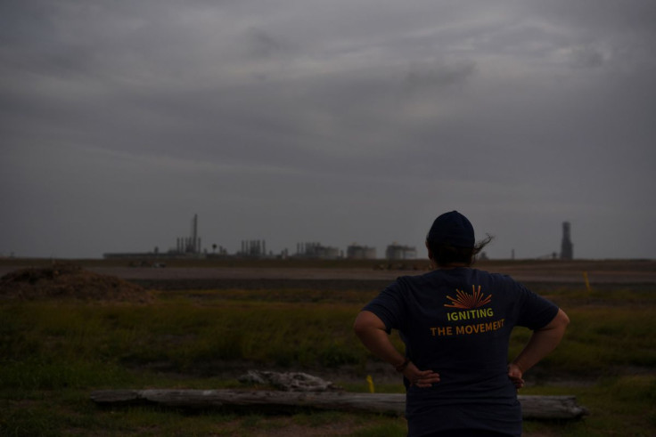 Elida Castillo, the program director at Chispa Texas, an organization focused on climate justice, looks at a portion of the Cheniere Texas LNG facility in Portland, Texas, U.S., June 13, 2022. To match Insight USA-LNG/AIRQUALITY   