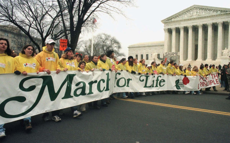 Abortion foes march past the Supreme Court, which ruled in Roe v Wade on January 22, 1973 to recognize a constitutional right to privacy that gives women the right to choose abortion. 