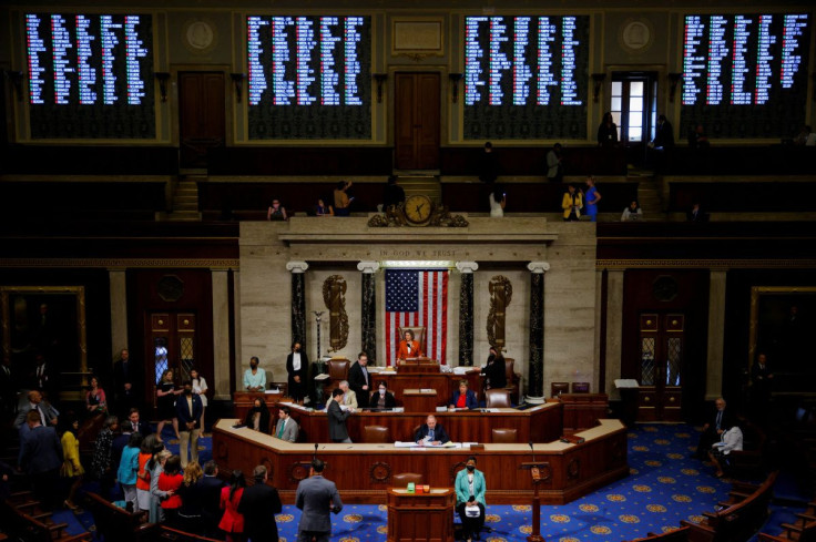 U.S. Speaker of the House Nancy Pelosi (D-CA) leads the U.S. House of Representatives in passing the "Bipartisan Safer Communities Act" gun safety legislation in the House Chamber on Capitol Hill in Washington, June 24, 2022.  