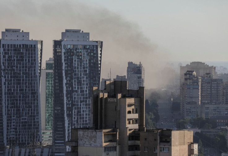 Smoke rises after a missile strike in Kyiv, Ukraine, June 26, 2022. 