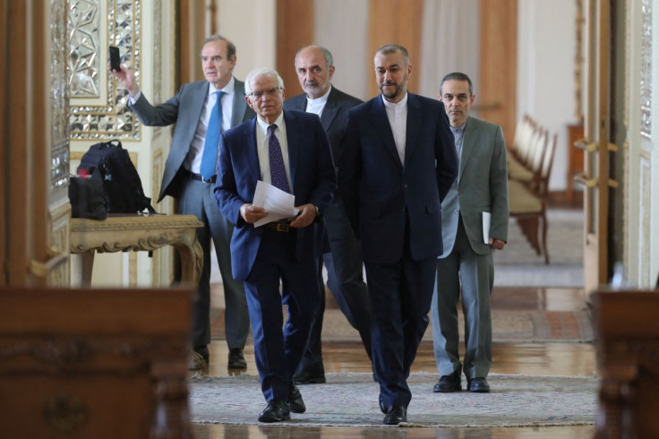 Iran's Foreign Minister Hossein Amir-Abdollahian and High Representative of the European Union for Foreign Affairs and Security Policy Josep Borrell enter a hall for a joint news conference, in Tehran, Iran June 25, 2022. Majid Asgaripour/WANA (West Asia 