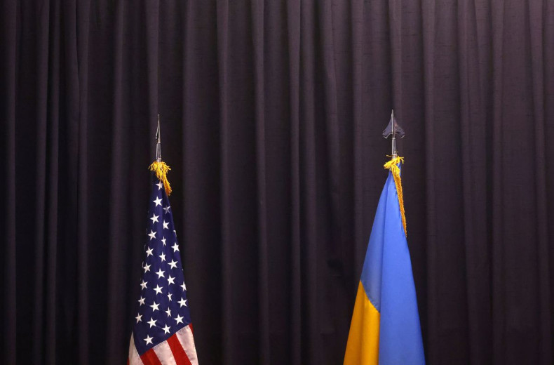U.S. and Ukrainian flags are pictured prior to the start of the Ukraine Defense Consultative Group meeting hosted by U.S. Secretary of Defense Lloyd Austin, as Russia's attack on Ukraine continues, at U.S. Airbase in Ramstein, Germany, April 26, 2022.  