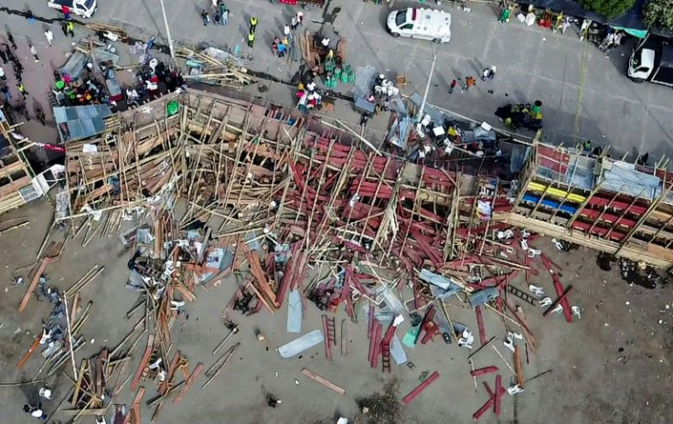 The section of stands at a bullring in El Espinal, Colombia that collapsed had been full of people