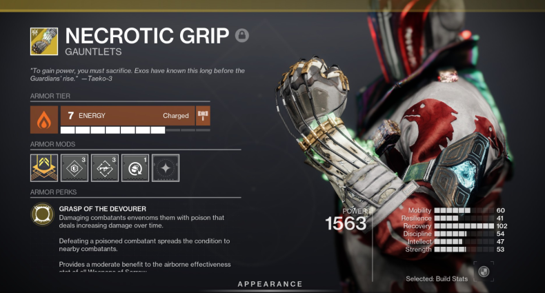 The Necrotic Grip exotic gloves in Destiny 2