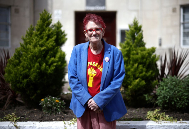 Nettie Pollard, 72, who is an LGBTQ and women's liberation activist, poses outside her home in London, Britain, June 25, 2022. Picture taken June 25, 2022.