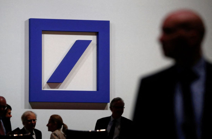 Employees of Deutsche Bank gather ahead of the bankâs annual shareholder meeting in Frankfurt, Germany, May 23, 2019. 