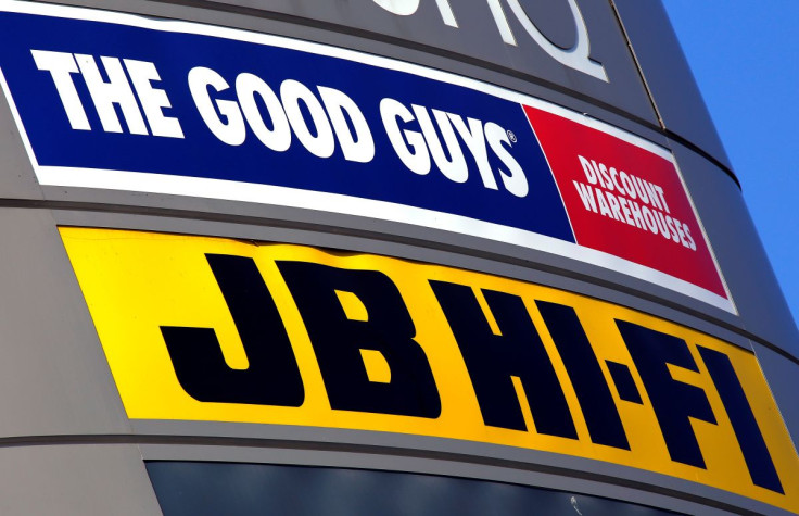 The logos of Australian electronic goods retailers JB Hi-Fi and the privately-held 100-store rival The Good Guys are displayed at a shopping center in Sydney, Australia, May 19, 2016.