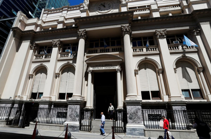 The facade of Argentina's Central Bank is pictured in the financial district of Buenos Aires, Argentina December 7, 2021.