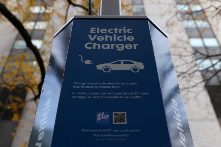 An electric vehicle charger is seen in Manhattan, New York, U.S., December 7, 2021. 