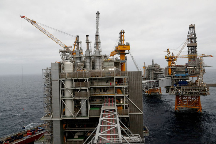 A general view of Equinor's Johan Sverdrup oilfield platforms in the North Sea, Norway, December 3, 2019. 