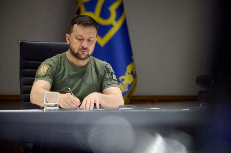 Ukraine's President Volodymyr Zelenskiy attends a working session of G7 leaders via video link, as Russia's attack on Ukraine continues, in Kyiv, Ukraine June 27, 2022. Ukrainian Presidential Press Service/Handout via REUTERS