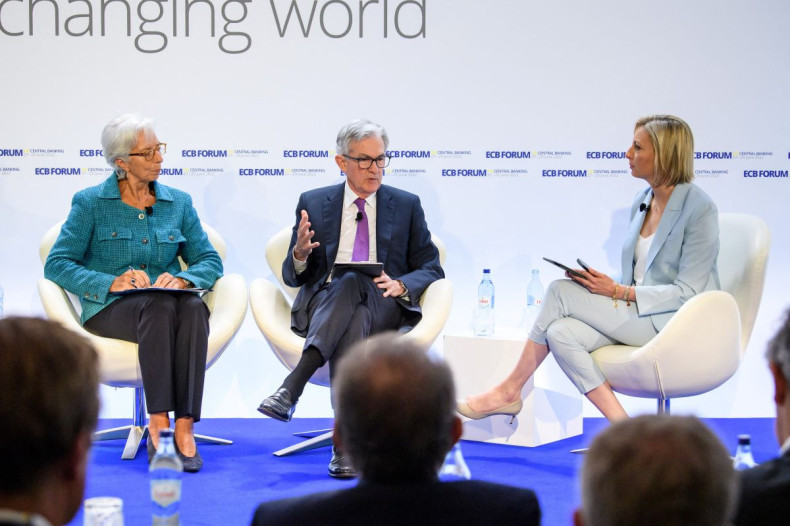 European Central Bank (ECB) President Christine Lagarde and U.S. Federal Reserve Board Chair Jerome Powell attend the ECB Forum on Central Banking in Sintra, Portugal, June 29, 2022.     European Central Bank/Â­Handout via 