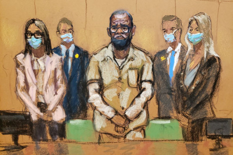 R. Kelly stands with his lawyers Jennifer Bonjean and Ashley Cohen during his sentencing hearing for federal sex trafficking at the Brooklyn Federal Courthouse in Brooklyn, New York, U.S., June 29, 2022 in this courtroom sketch. 