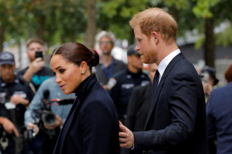 Britain's Prince Harry and Meghan, Duke and Duchess of Sussex, visit the 9/11 Memorial in Manhattan, New York City, U.S., September 23, 2021. 