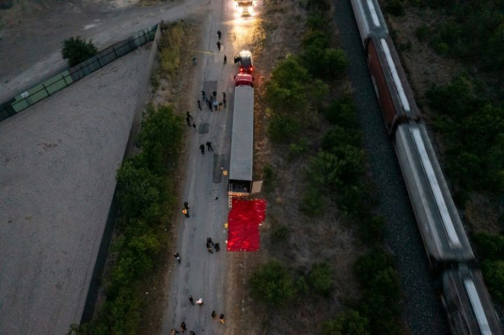 A large-scale emergency operation involving police, firefighters and ambulances was set in play after dozens of dead bodies were found in a tracter-trailor in San Antonio, Texas