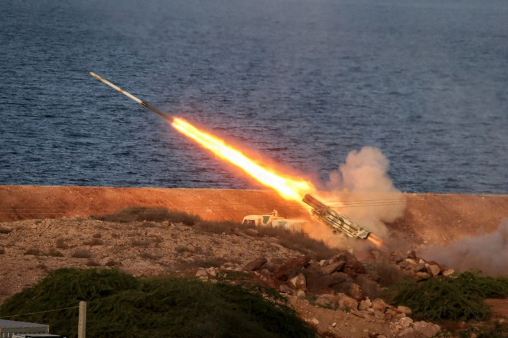 A missile is launched during a joint exercise called the 'Great Prophet 17', in the southwest of Iran, in this picture obtained on December 22, 2021. IRGC/WANA (West Asia News Agency)/Handout via REUTERS 