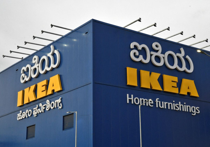 The logo of IKEA is seen above its new store in Bengaluru, India, June 21, 2022.