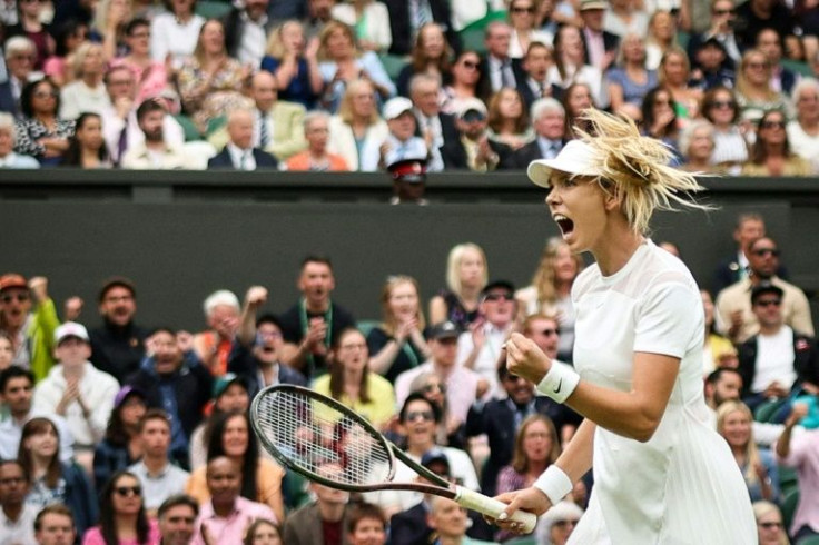 Shock win: Britain's Katie Boulter celebrates winning a point against Czech Republic's Karolina Pliskova