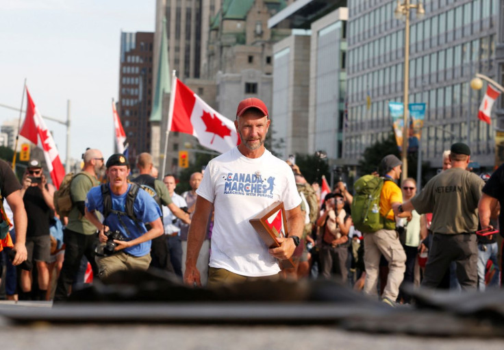 James Topp, a Canadian Forces veteran who marched across Canada protesting against the coronavirus disease (COVID-19) vaccines mandates, arrives at the Tomb of the Unknown Soldier and the National War Memorial ahead of Canada Day in Ottawa, Ontario, Canad