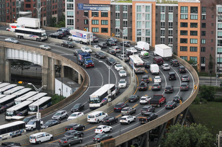 Traffic is seen at the Lincoln Tunnel ahead of the July 4th holiday, as seen from Weehawken, New Jersey, U.S., July 2, 2021.  