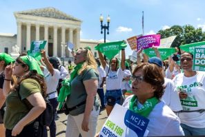 Abortion rights activists protest outside the US Supreme Court