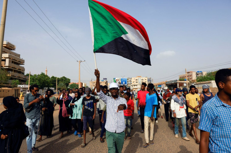 Protesters march during a rally against military rule, following the last coup and to commemorate the 3rd anniversary of demonstrations in Khartoum North, Sudan July 1, 2022.