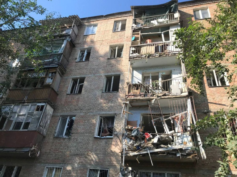 A damaged residential building is seen at the site of the missile strike, amid Russia's invasion on Ukraine, in Mykolaiv, Ukraine June 29, 2022 in this picture obtained from social media. Courtesy of Julie Akimova - news.pn/via REUTERS
