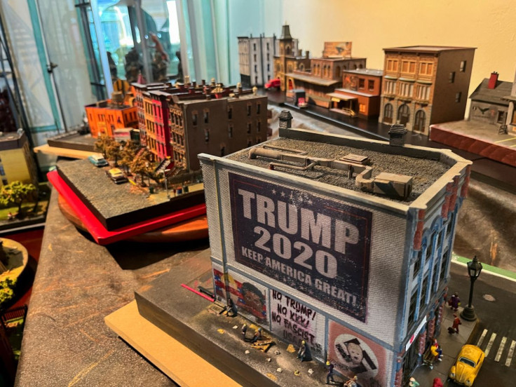 Dioramas of mostly urban life, which were created by Barnard College administration employee Aaron Kinard during the pandemic, are displayed at his home in Brooklyn, New York, U.S. July 1, 2022. 